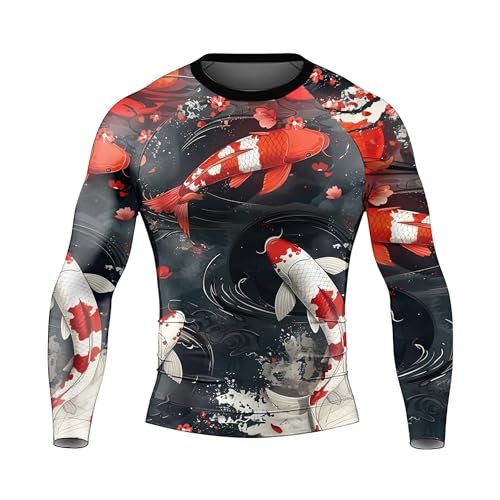 Japanese Koi Fish Men's Long Sleeve Compression Rash Guard, BJJ Workout Shirt, Breathable MMA Training Top2