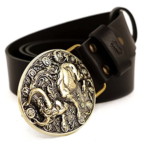 Leather belt with Taurus buckle, Taurus Bull Horoscope Astrological Zodiac Sign solid brass belt buckle on casual leather belt3