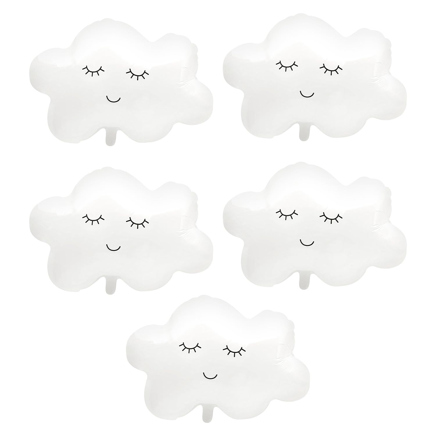 Hopzab 5PCS White Cloud Foil Balloons, Smiling Aluminum Balloons for Baby Showers Birthdays, Kids Party Decorations