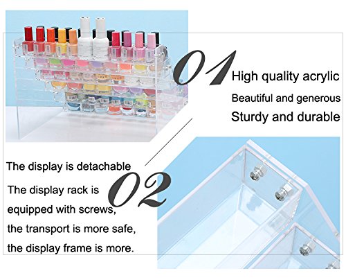 Sooyee Acrylic 6 Layer Nail Polish Organizer Case Tabletop Display Stand on the Table or Desk Holds Up 72 Bottles,Clear 6 Tier Essential Oils Holder Rack 12.2x9.5x6.9 Inches,Pack of 1