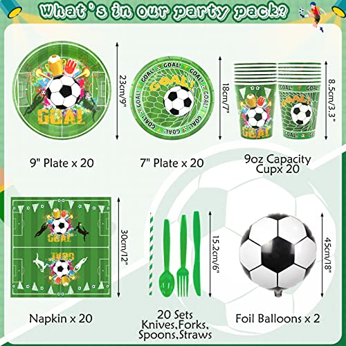 Soccer Party Supplies, Soccer Birthday Party Decorations, Sports Theme Party Pack, Football Tableware Set For Boy, Including Plates, Cups, Napkins, Tablecloth, Balloons (B) #TOP2