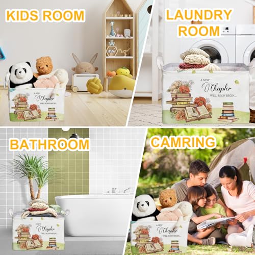 Image of Book Theme Foldable Storage Basket with Handles, Waterproof Fabric Organizer Boxes for Toy and Book Storage, Cube Box for Nursery and Study Room, Gifts for Boys and Girls, Cute Bookshelf Decor