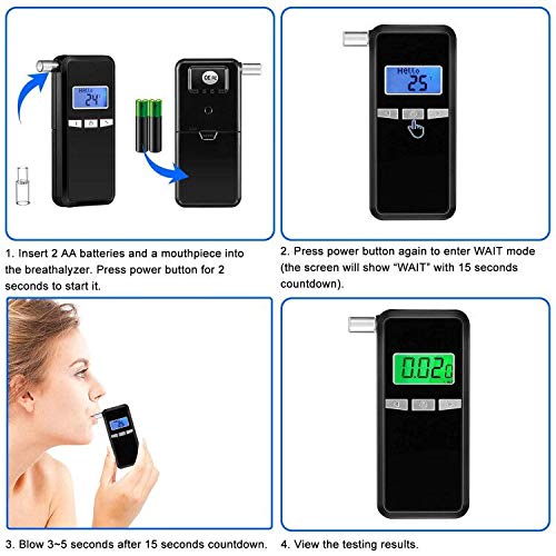 Breathalyzer, Portable Breathalyzer Alcohol Tester with Digital Breath Alcohol Tester with Blue Backlight LCD Display for Personal & Professional Use with 5 Mouthpieces