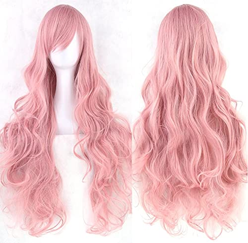 MaudSmed06 31.5'' Long Curly Women's Girl's Wig Synthetic Wavy Hair Wigs for Girl Heat Friendly Party Wigs with Bangs Wig Cap Included