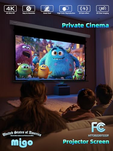 Image of MIGO 150 Inch Pull Down Electric Projector Screen, Grey Crystal 2.0 Gain Partial Ambient Light 4K Tab-Tension Projector Screen Wall & Ceiling Mount for Short Throw Projector Movie Home Theater Cinema