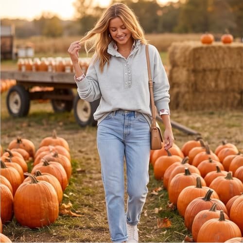 Oversized Sweatshirt for Women Henley Button Up Sweatshirt Sweat Shirt - image 4