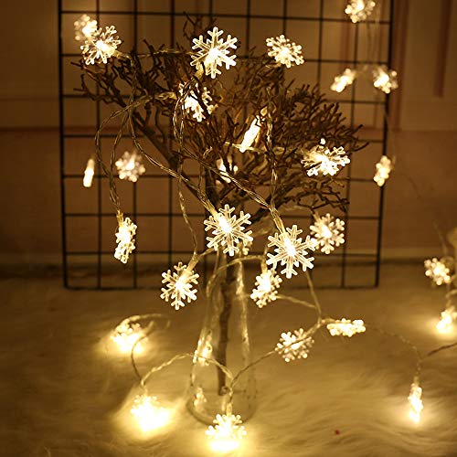 Luces navideñas, luces de hadas de copo de nieve, alimentadas por batería: luces de hilo más brillantes para interiores y exteriores Nuobk design string (White)