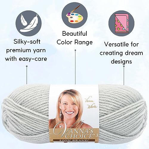 Image of Lion Brand Yarn Vanna'S Choice 860-150 Pale Grey | 6 Skeins, Same Dye Lot, Project Bag, CYC #4 Worsted, 100% Acrylic, Ideal for Crochet, Knitting Blankets, Hats, Scarves