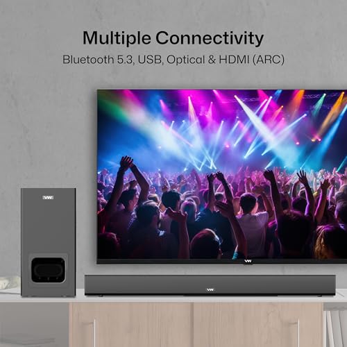 Image of VW Sonic Bar | 120W Soundbar | 2.1 Channel Home Theatre | 5.25 inch Wired Subwoofer | Multiple Connectivity & Sleek Design (Black)