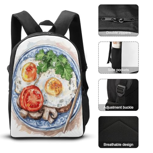 17-inch Backpack,Crossbody Lunch Bag,and Cosmetic Bags Suitable for Travel,business,casual,universal Chinese Breakfast Pictures Print Travel Backpacks for Men And Women3