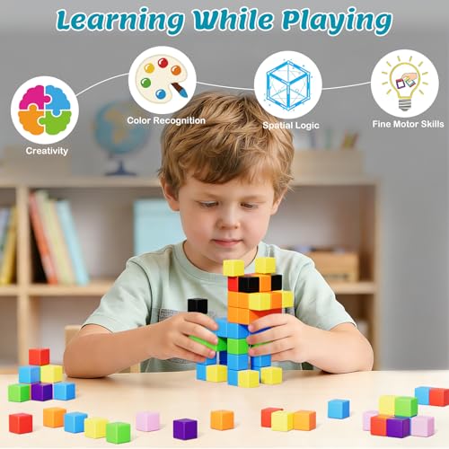 Image of 72pcs Magnetic Blocks for Kids, Magnetic Building Cubes for Toddlers 3-5, Preschool STEM Educational Sensory Montessori Square Toy for 3 4 5 6 Boys & Girls 72pcs
