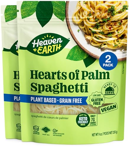 Heaven & Earth Hearts of Palm Spaghetti, 9 oz (2 Pack) Ready to Eat | Gusset Pouch | Low-Carb, Keto & Paleo Friendly, Plant-Based, Gluten-Free, Grain-Free Spaghetti Alternative