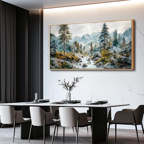 ERQINHUA Large Canvas Home Wall Decoration For Bedroom Wall Art For Living Room Office Mural Forest Tree Paintings Rivulet View landscape Wall Pictures Artwork Ready To Hang Wood Framed 24x48 In