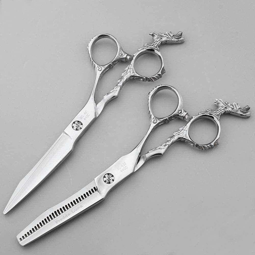 Ciseaux de Coiffure 6 Pouces, Manche sculpté en Forme de Dragon, Ciseaux Plats Professionnels pour Coiffeur + Jeu de Dents