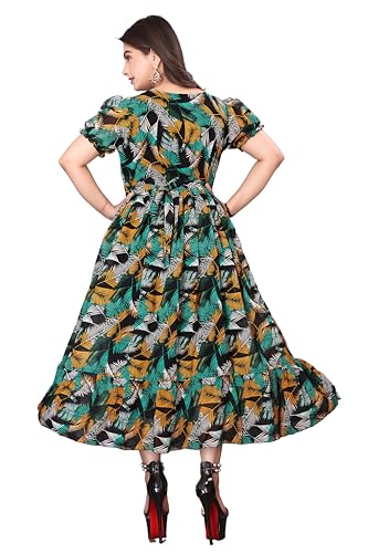 Image of Floral Print Cotton Midi Dress, Short Sleeve, White with Yellow and Red Flowers, A-Line Fit