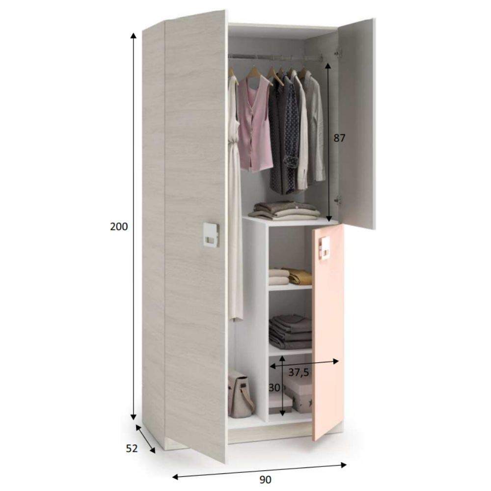 Mobelcenter - Conjunto Dormitorio Infantil Juvenil, Cama Nido con Cajones, Estantería y Armario de 2 Puertas de 90 cm (0983, 0988)