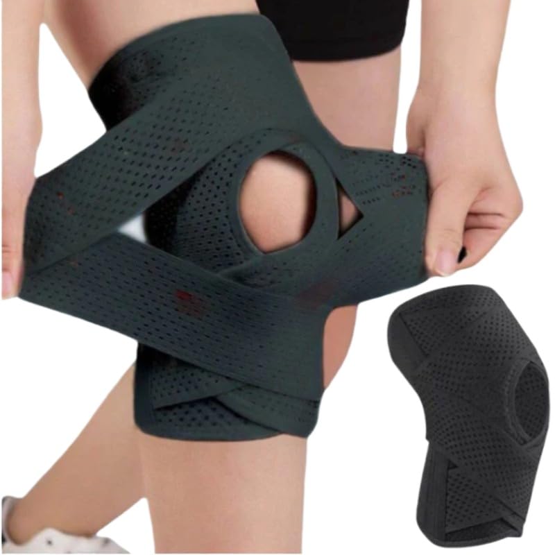 Orthopulse FlexGuard Knee Pads | with Support Compression Springs and Tension Strap - for Stability - Pain Relief and Protection(2x-Duo Black,L（55-67kg）)