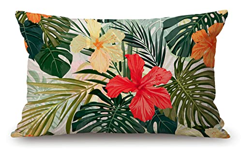 Farmhouse Decorative Outdoor Throw Pillow Covers for Couch Sofa Bed Hawaiian Tropical Plants Palm Leaf Pillow Cover Modern Decor Pillow Case 12 x 20 Inch