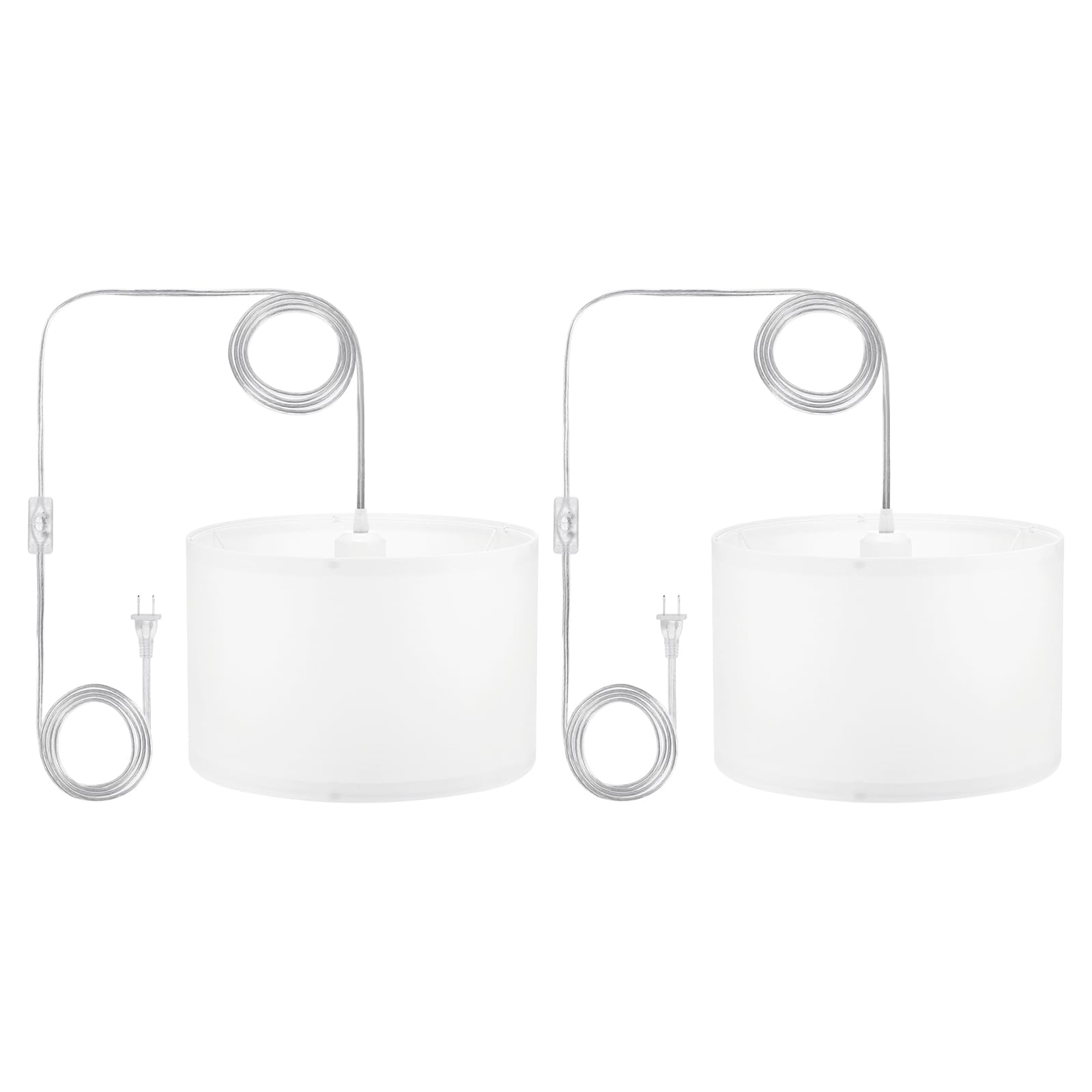 PATIKIL Plug in Pendant Light, 2 Pack 15Ft Rope Cord Hanging Lamp Fixture with ON/Off Switch, Linen Fabric Shade E26/E27 Bulb Socket for Bedroom