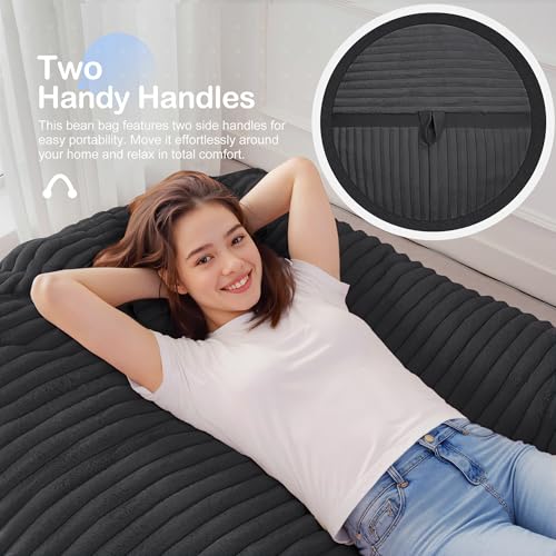 Image of 4FT Bean Bag Chair 4'Big Bean Bag Chairs with Adults, Large Beanbag Chair | Bean bag Lounger with Machine Washable Cover Corded Plush Fabric, Comfy Chairs for Living Room Bedroom Dorm, Black