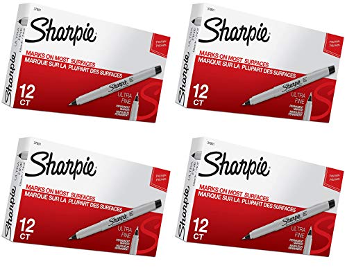 Sharpie Permanent Markers, Ultra Fine Point, 12 ct, black - 4 Pack