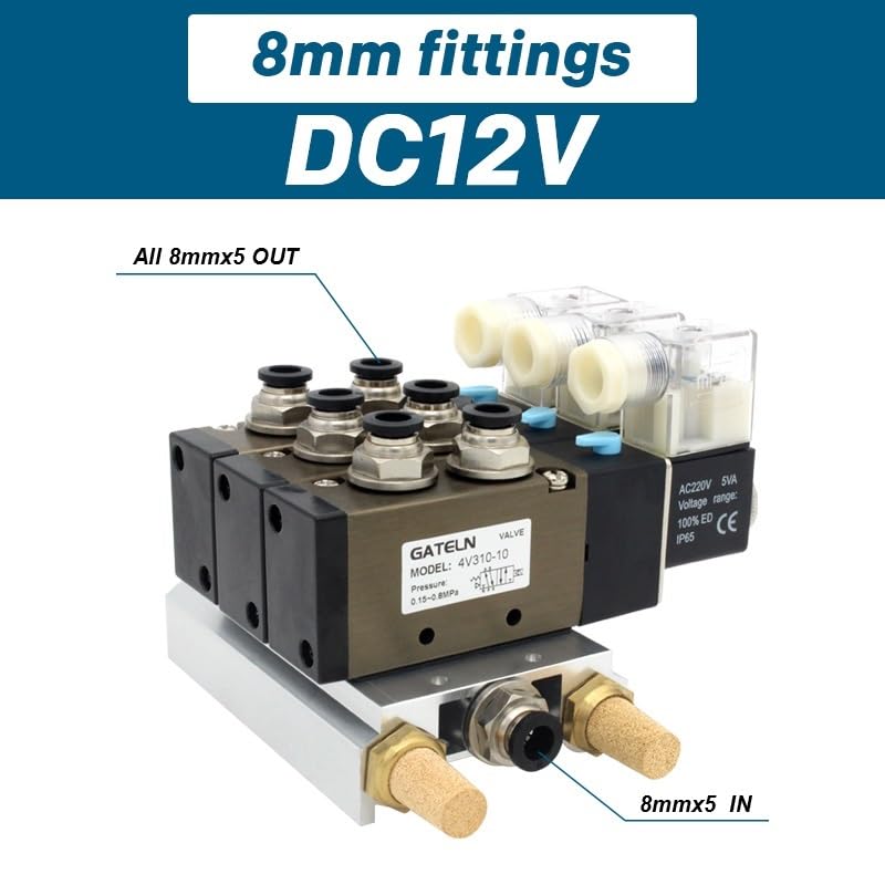Électrovanne quadruple 4V310-10 DC12V 5 stations avec raccords 8mm