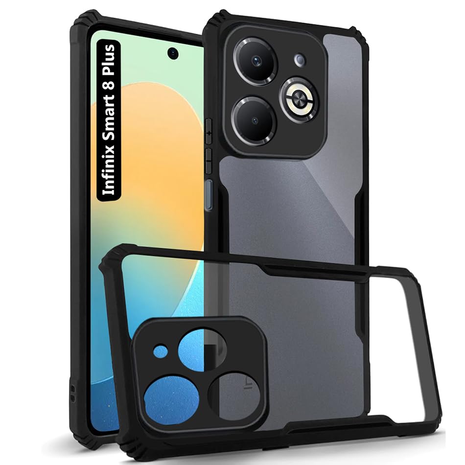 Fashionury Shockproof Crystal Clear Back Cover Case for Infinix Smart 8 Plus | 360 Degree Protection | Protective Design | Transparent Back (PC & TPU | Black Bumper) (B0D1NZ7H63) Amazon Price History, Amazon Price Tracker