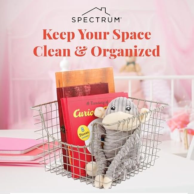 Spectrum Diversified 98977 Scoop Wire Basket, Vintage-Inspired Steel Storage Solution for Kitchen, Pantry, Closet, Bathroom, Craft Room & Garage, Single, Satin Nickel