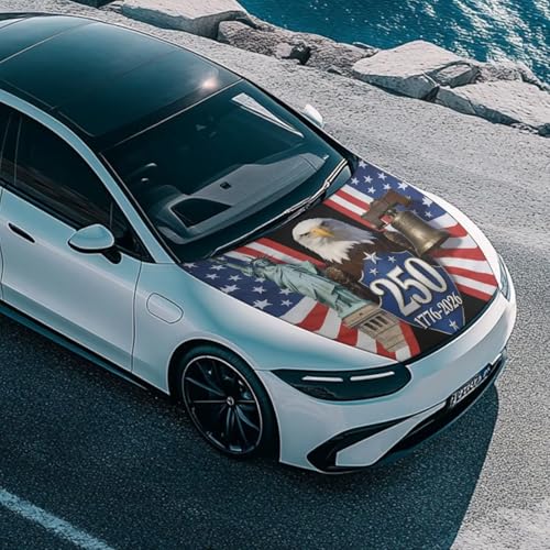 Image of Renewold Patriotic Eagle Front Hood Cover for Car Sedan Small SUV Truck 250th Anniversary USA Easy Install Auto Hood Wrap Blanket Full Exterior Covers Indoor Outdoor Decor for Festival Street Party