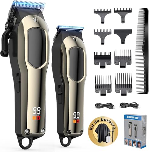 Hair Clippers and Trimmer Set for Men, Professional Cordless Hair Cutting Kit with Zero-Gap Trimmer, 7 Guide Combs, USB Fast Charging, LED Display, Grooming Set for Men-Hair, Beard & Body Trimming Kit