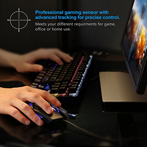 TECKNET Mouse Gaming, Raptor Mouse da Gioco USB Ottico, 3200 DPI con Diversi Livelli Regolabili, Ergonomico 6 Pulsanti e Extra Peso per PC Notebook Portatile Gamer Ufficio