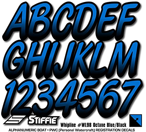 Stiffie Whipline Octane Blue/Black 3" Alpha-Numeric Registration Identification Numbers Stickers Decals For Boats & Personal Watercraft #TOP4