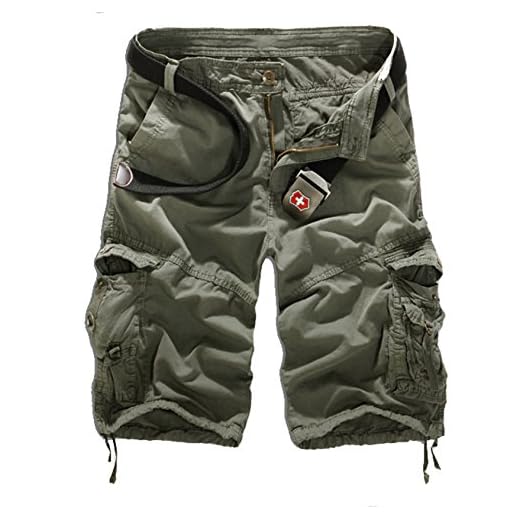 WSLCN Shorts Cargo Bermuda Masculino com Vários Bolsos Calça Cortada de Verão (Sem Cinto) Cinza Cintura 29
