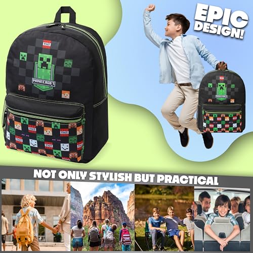 Minecraft Backpack for Boys Kids Teens Adjustable Straps Front Pocket Daypack Backpacks for Sports Gym School Gamer Gifts (Black)3
