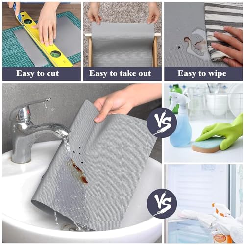 Image of EVA Fridge Shelf Liner Roll, Washable Drawer Mat Sheet, Cut-to-Size Cabinet & Refrigerator Shelf Protector, Food Contact Suitable Multipurpose Kitchen Table Liner Roll, 3 Meter (Grey Grey)
