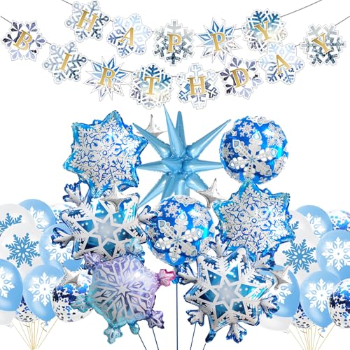 47PCS Balones de nieve con lámina de aluminio para fiesta temática Frozen, fiesta de cumpleaños para niñas con temática Frozen, decoraciones para fiesta temática con Elsa y Anna