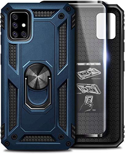 E-Began Case for Samsung Galaxy A71 5G with Tempered Glass Screen Protector, Magnetic Ring Holder, Full-Body Military Shockproof Protective Heavy Duty Case Cover [Not Fit A71 5G UW Verizon] -Blue