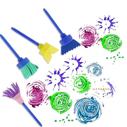 TOKSEO 34 Stück Schwamm Pinsel Set Kinder, Malwerkzeug Set Kinder, Pinsel Kinder Schwamm Set Früherziehung Zeichnung Werkzeuge, DIY Kunsthandwerk Zeichenwerkzeuge