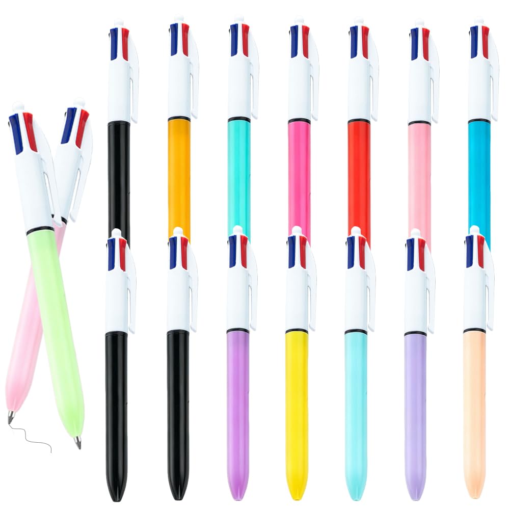 XYUXWLG 16 Pcs Multicoloured Pen, 4 Colour Multi Colour Pen, 1 mm Retractable Ballpoint Pens Smooth Writing Pens for Office School Supplies