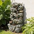 FountJoy Outdoor Indoor Bird Water Fountain 5-Tier Cascading Rock Waterfall with LED Lights Freestanding Resin Water Feature for Patio, Deck, Porch, Backyard or Home Decor