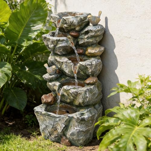 FountJoy 5-Tier Bird Water Fountain with LED Lights