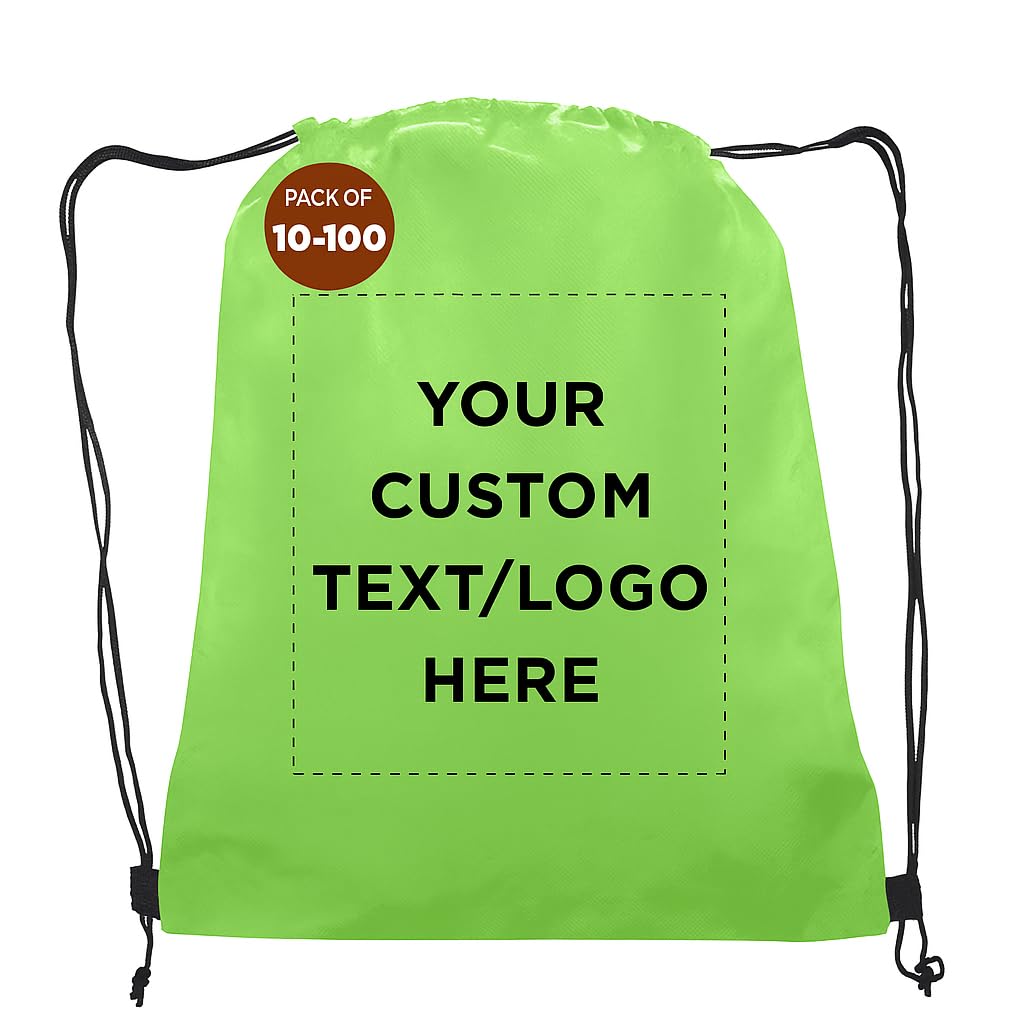 DISCOUNT PROMOS Custom Non-Woven Drawstring Backpacks Set of 10/50/100, Personalized Bulk Pack
