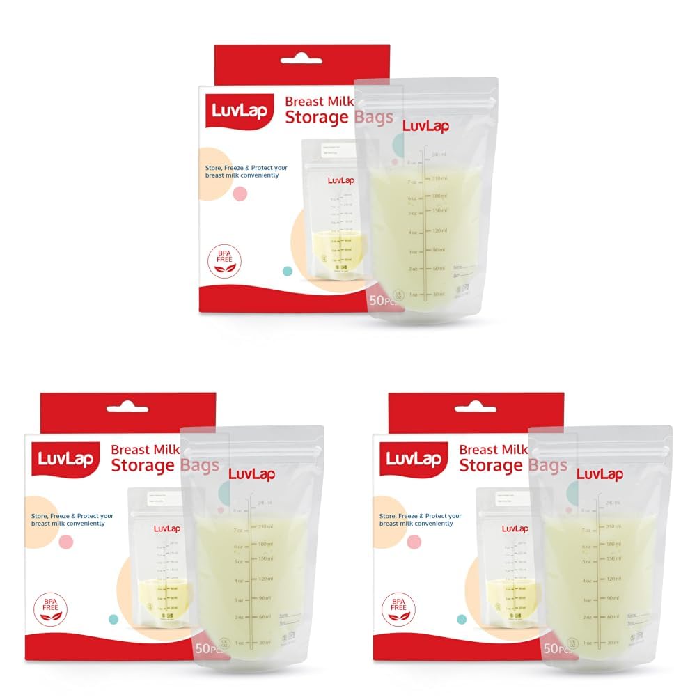 LuvLap Baby Breast Milk Storage Bags 240 ml (Pack of 150), BPA Free BPA Free Leak Proof Zip Lock Disposable Milk Freezer Bags for Breast Feeding-image-15