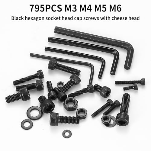 Vwoqiy 795 Pcs Black Nuts and Bolts Set, M3 M4 M5 M6 Bolts and Nuts Set, Metric Hex Socket Head Cap Screws Set - Image 3