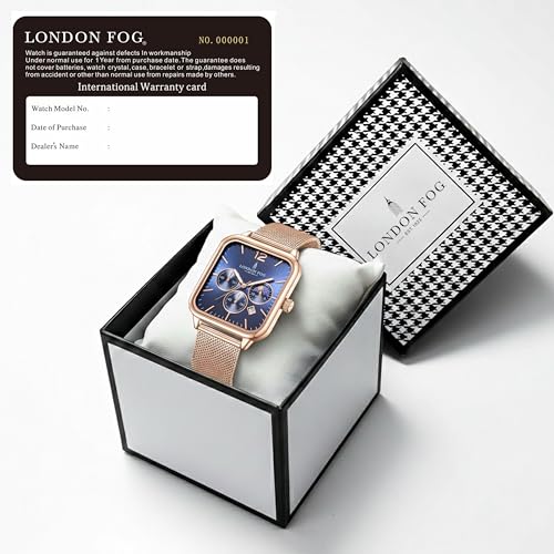 Image of London Fog Hampstead Collection Chronograph Watch for Men with Square Dial, Luminous Hands & Hour Markers, Date Display & Mesh Metal Strap - LFM10007