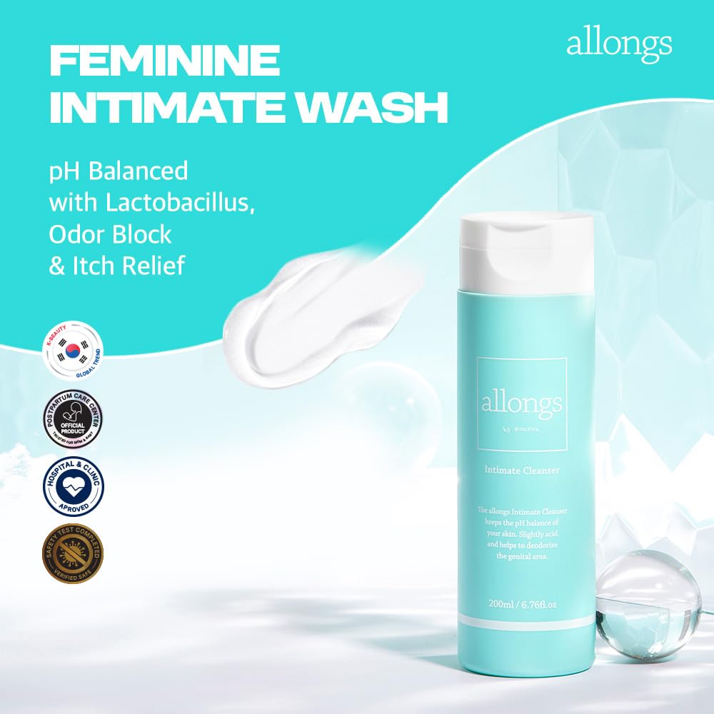 Allongs Feminine Wash for Women - pH Balanced Cleanser for Intimate Hygiene, Gentle & Natural Formula for Sensitive Skin, 6.76 fl oz