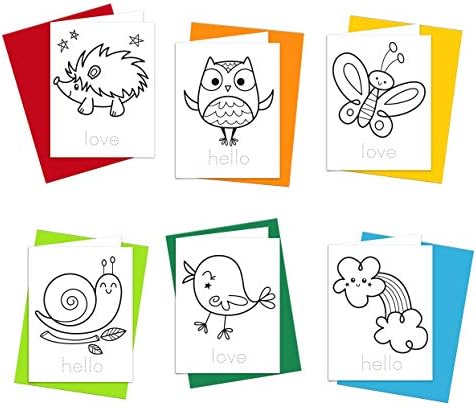 Coloring Cards: Set of 6 Cards for Kids to Color and Practice Letter Writing - All Occasion Greeting Cards with Envelopes 100% Recycled and Made in USA (Hello Love)