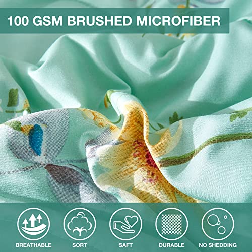 Jsd Green Floral Comforter Set Queen Size, 3 Piece All Season Soft Lightweight Printed Bedding Set (88 X 88 Inches, 2 Pillow Shams) #TOP4