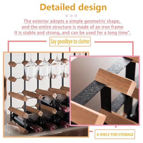 Soporte para botellas de vino de madera y metal con soporte para copas miniatura 3