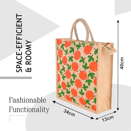 Image of Kuber Industries Grocery Bag /Shopper Bag with Strong Handles for Shopping /Grocery /Lunch | Lightweight /Reusable and Foldable | Fruits - Brown